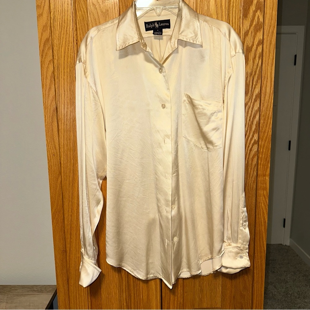 Ralph Lauren Lady’s Button Down in Cream Silk 100% size 4 - Picture 6 of 9